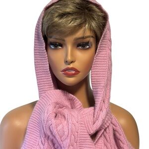 MARIELE WAITHE 100% cashmere fringed cable-knit scarf Cozy Pink 8X66 EUC